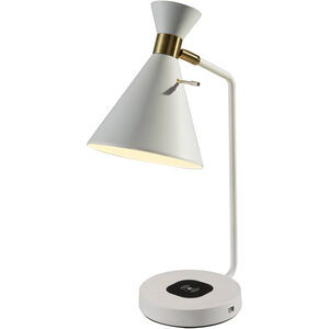 Maxine 19 inch 60 watt Matte White with Antique Brass Accents Table Lamp Portable Light, with AdessoCharge Wireless Charging Pad and USB Port