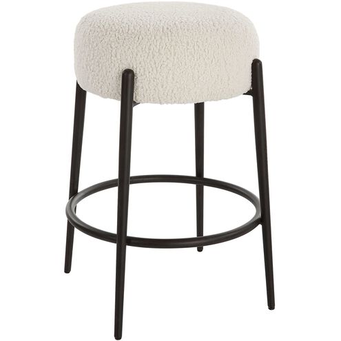 Arles 26 inch White Faux Shearling and Satin Black Counter Stool