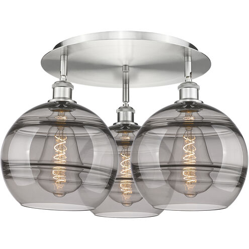 Ballston Rochester 3 Light 21.75 inch Satin Nickel Flush Mount Ceiling Light