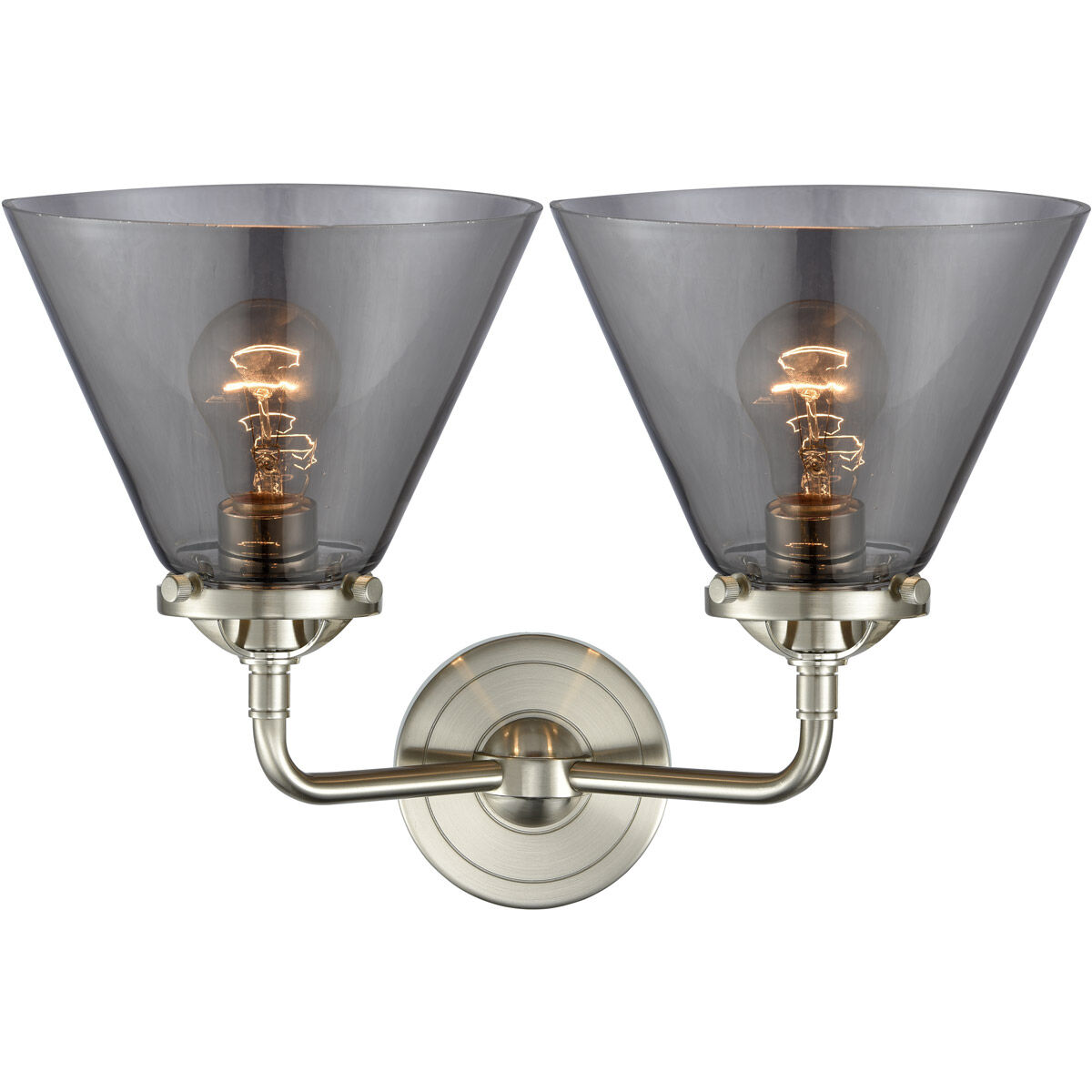 Nouveau Large Cone 2 Light 16 inch Brushed Satin Nickel Bath Vanity Light Wall Light in Plated Smoke Glass, Nouveau