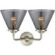 Nouveau Large Cone 2 Light 16 inch Brushed Satin Nickel Bath Vanity Light Wall Light in Plated Smoke Glass, Nouveau