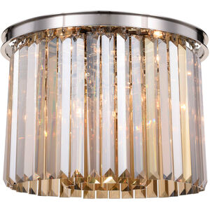 Sydney 6 Light 20 inch Polished nickel Flush Mount Ceiling Light in Golden Teak, Urban Classic