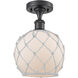 Edison Farmhouse Rope 1 Light 8 inch Matte Black Semi-Flush Mount Ceiling Light in White Glass with White Rope