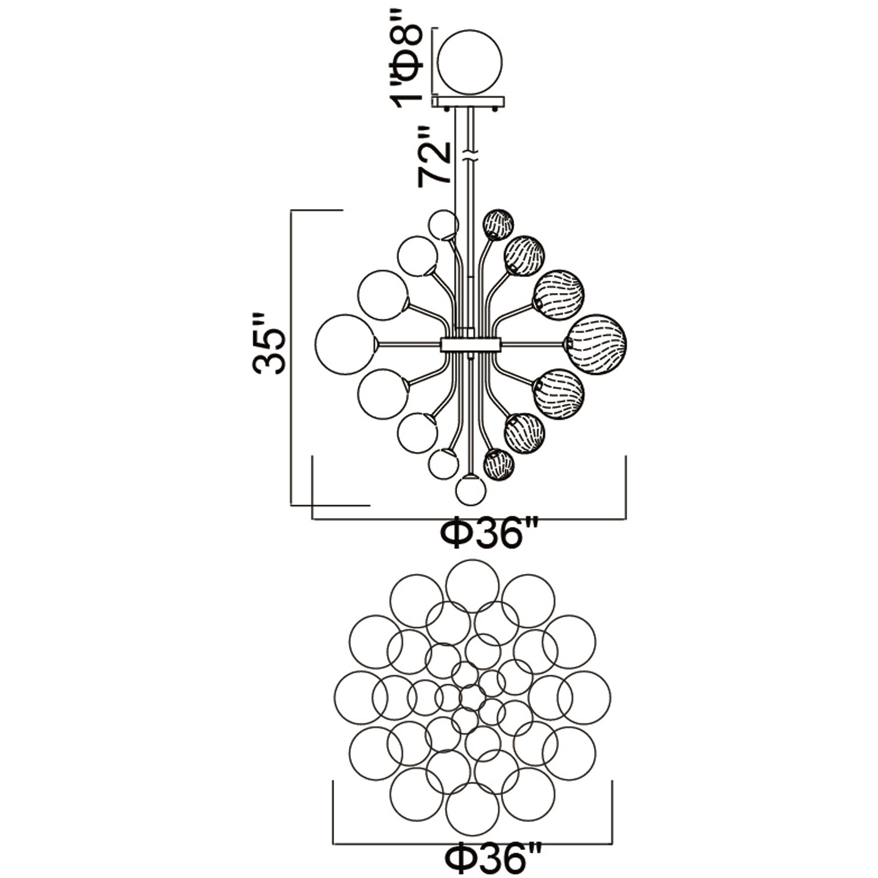 Pallocino LED 36 inch Chrome Down Chandelier Ceiling Light