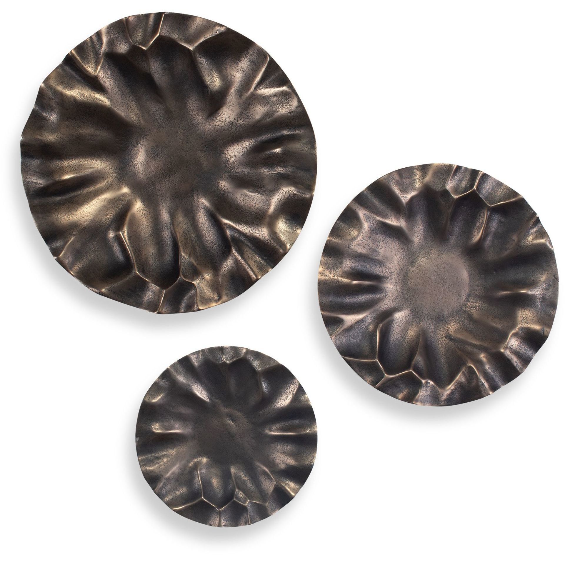 Peonia Golden Dark Bronze Outdoor Wall Art, Set of 3