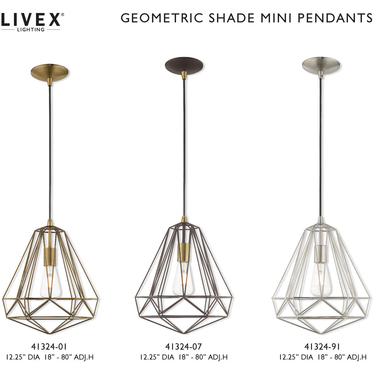 Geometric 1 Light 12 inch Bronze Mini Pendant Ceiling Light