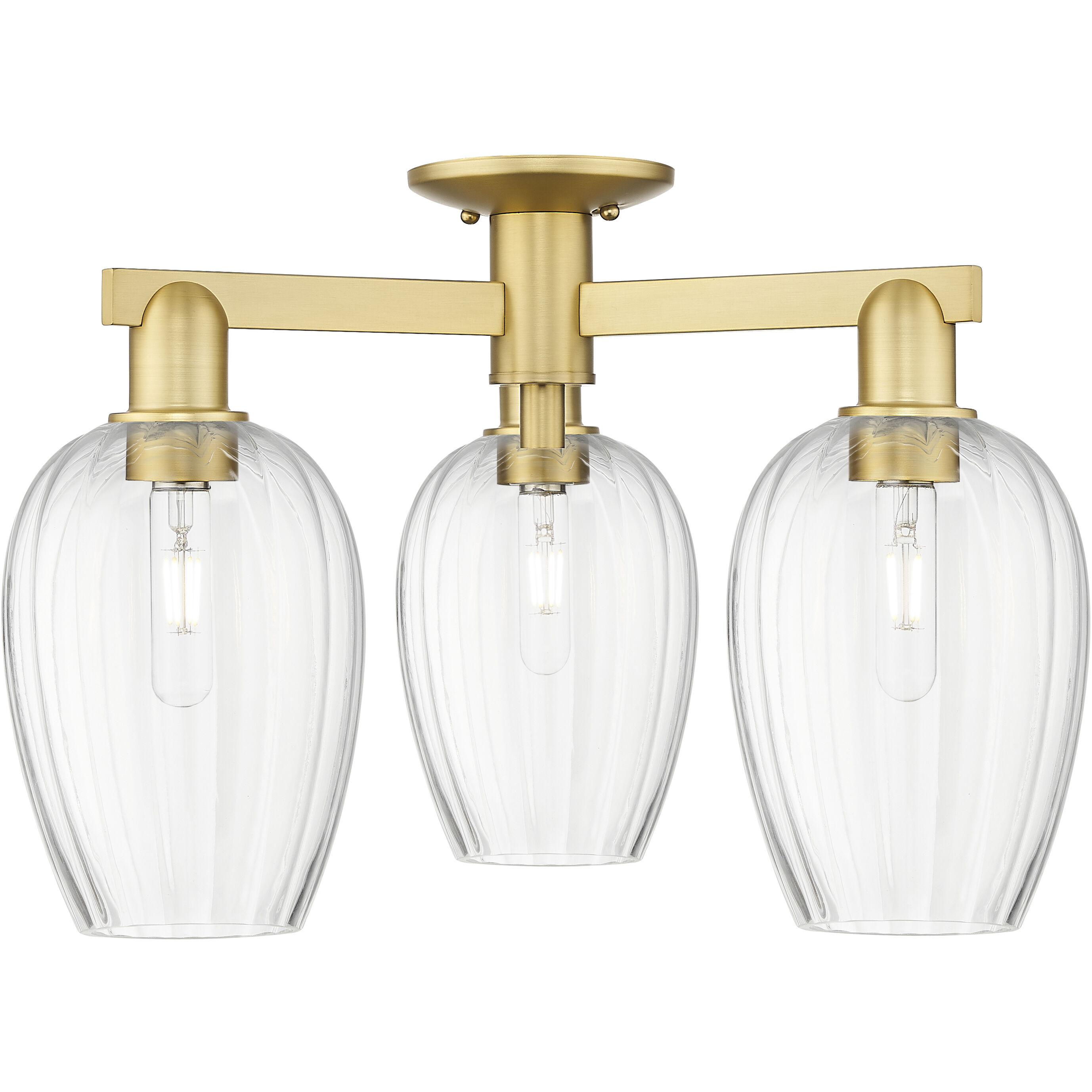 Preston 3 Light 23.75 inch Satin Gold Semi-Flush Mount Ceiling Light in Clear Glass