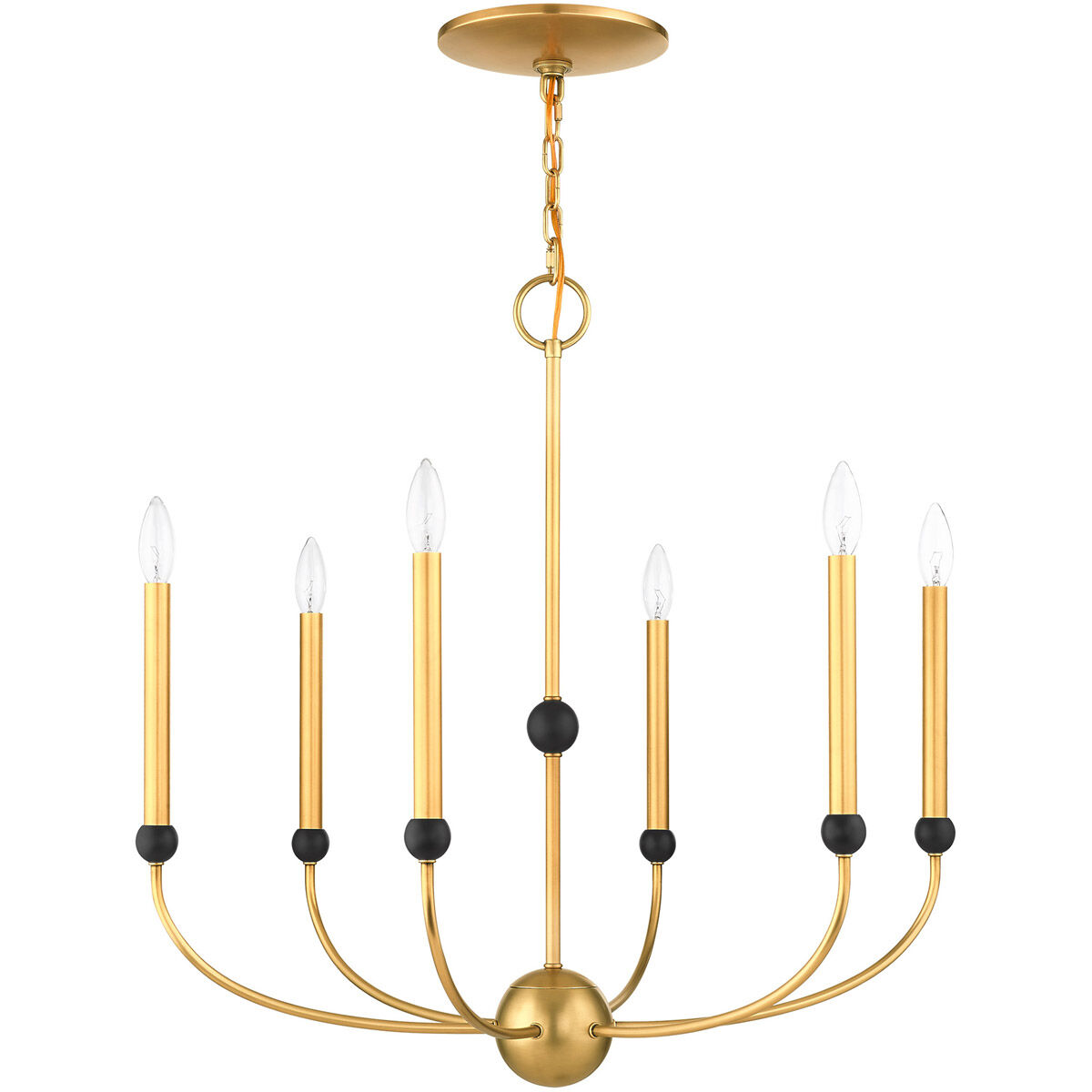 Cortlandt 6 Light 28 inch Natural Brass with Bronze Accents Chandelier Ceiling Light