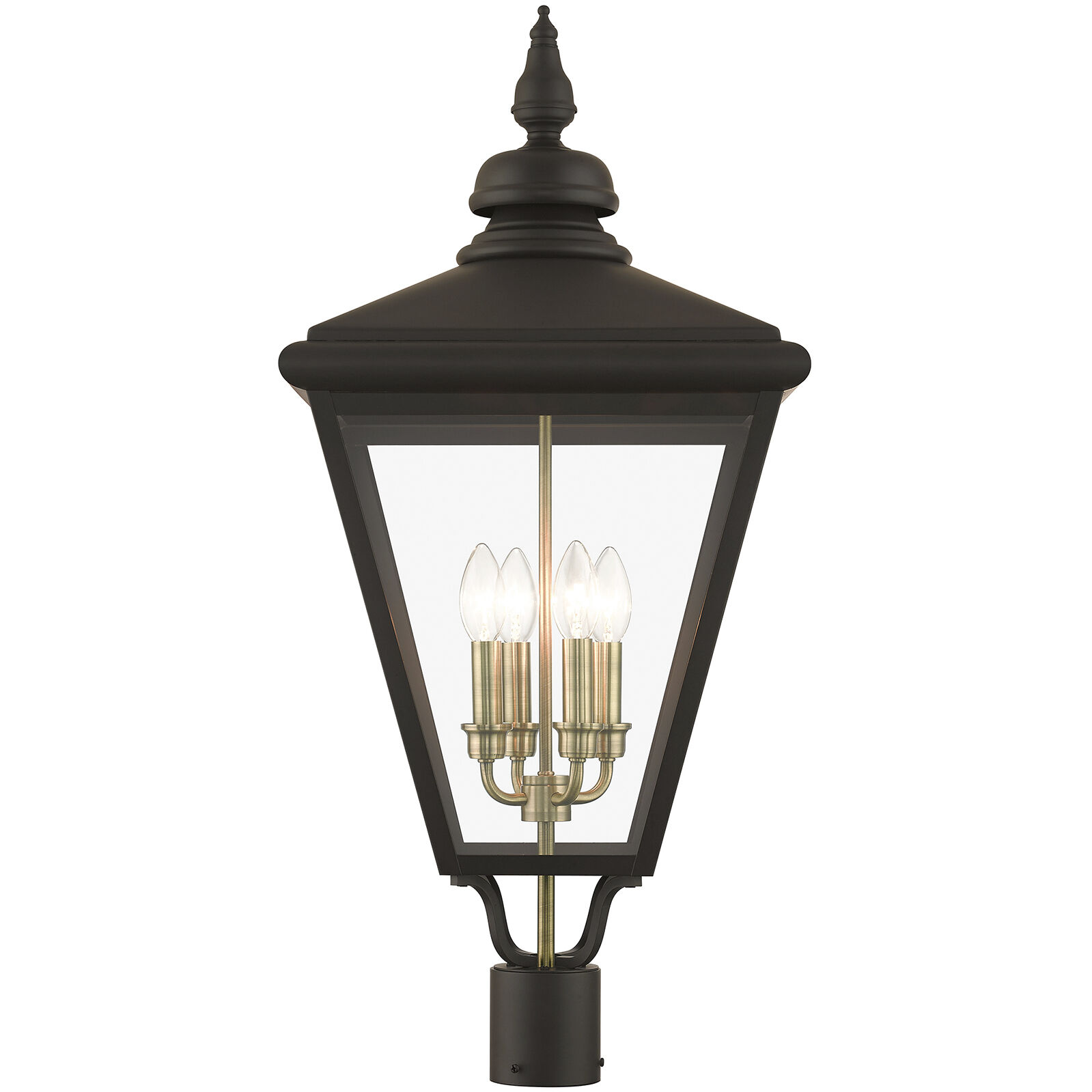 Adams 4 Light 31.5 inch Bronze with Antique Brass Finish Cluster Outdoor Extra Large Post Top Lantern