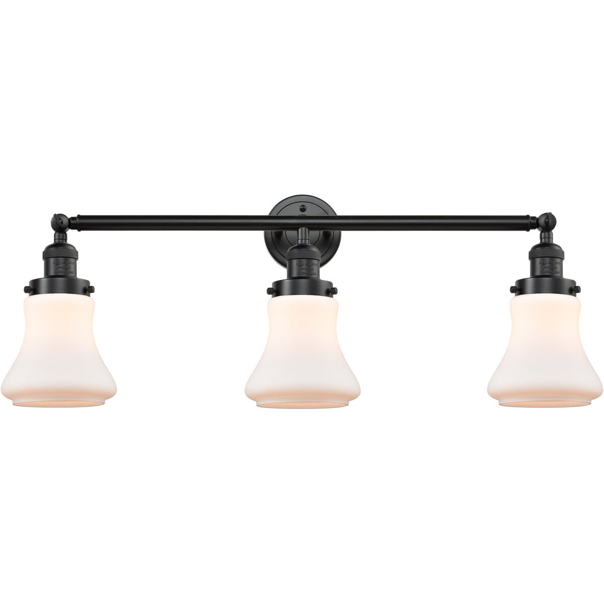 Franklin Restoration Bellmont 3 Light 30 inch Oil Rubbed Bronze Bath Vanity Light Wall Light in Matte White Glass, Franklin Restoration