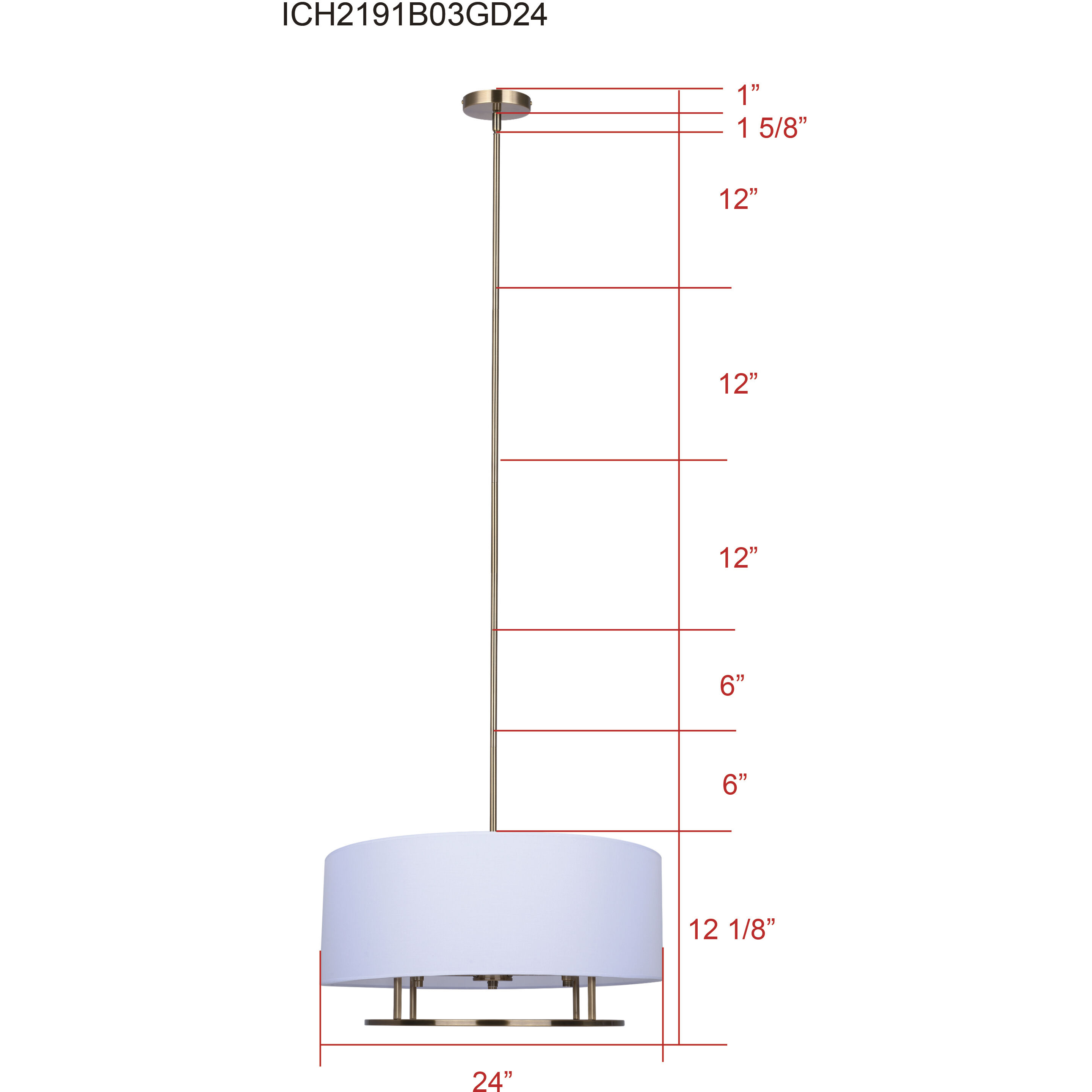 Bonnie 3 Light 24 inch Gold Chandelier Ceiling Light