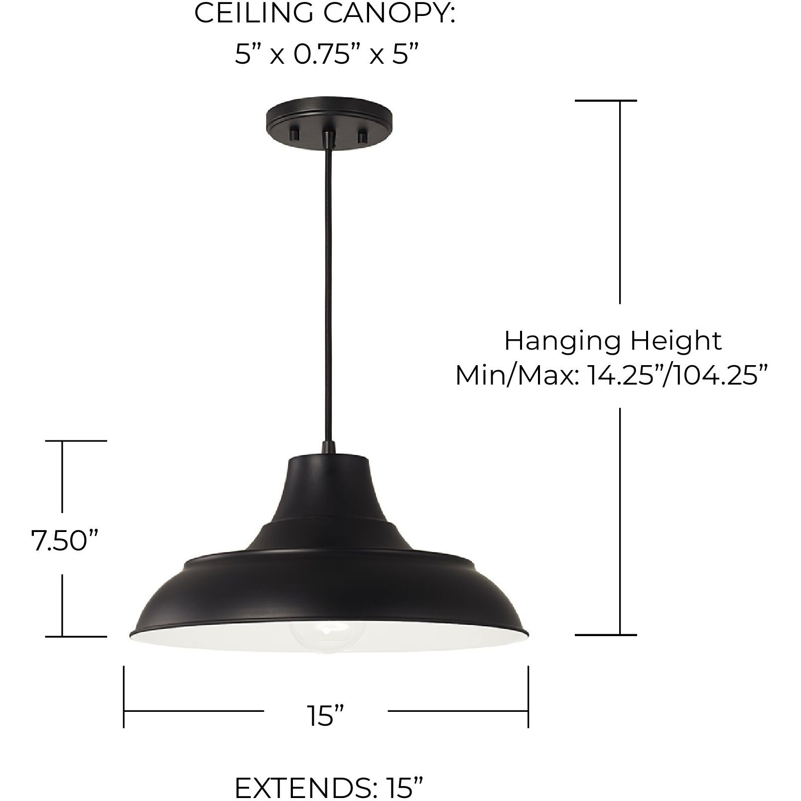 Jones 1 Light 15 inch Matte Black Pendant Ceiling Light