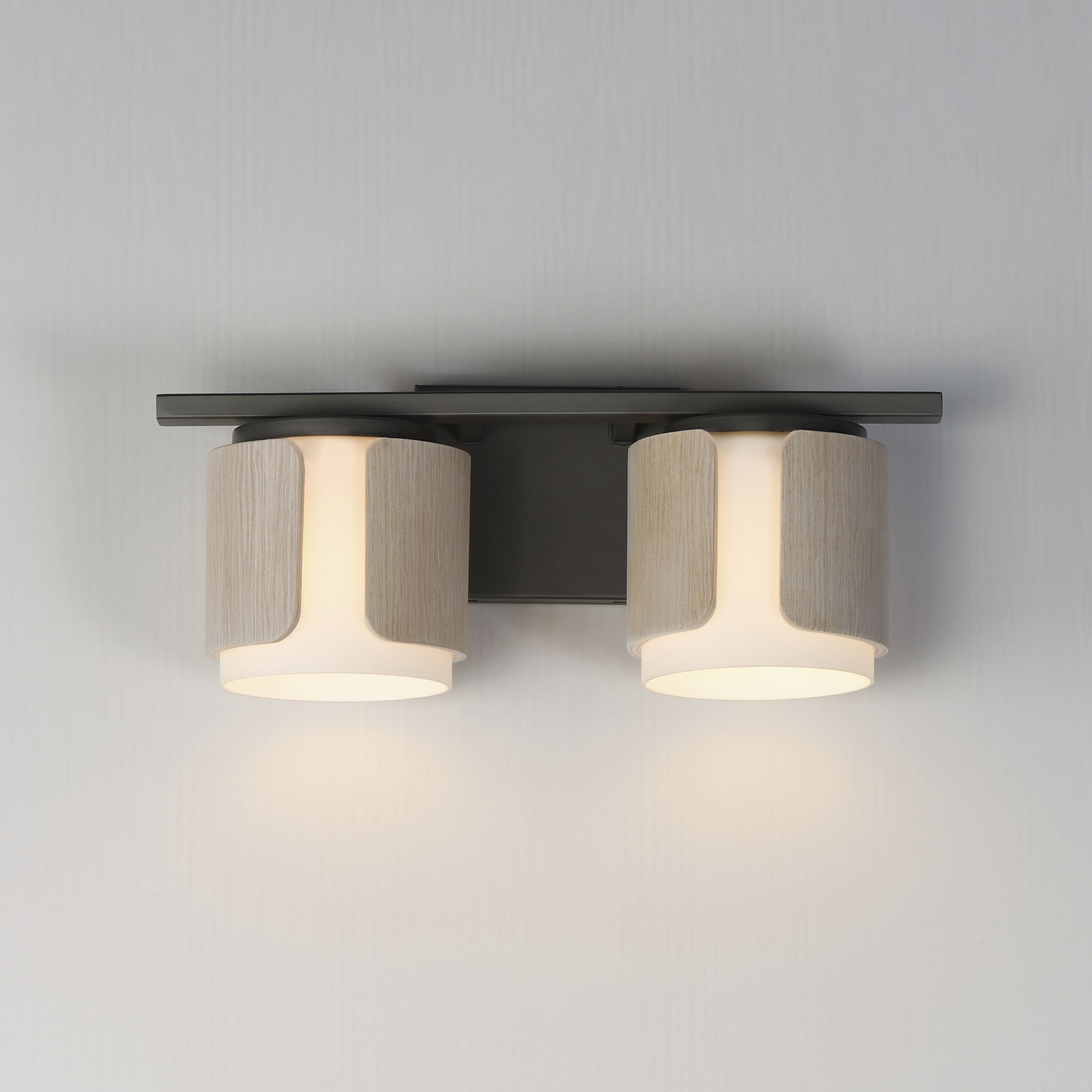 Draughtsman 2 Light 18 inch Natural WoodandCharcoal Bath Vanity Light Wall Light in Satin White, Natural Wood and Charcoal