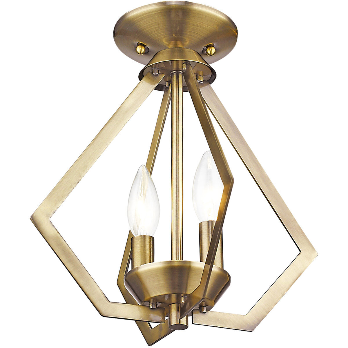 Prism 2 Light 11.25 inch Antique Brass Convertible Mini Chandelier/Ceiling Mount Ceiling Light