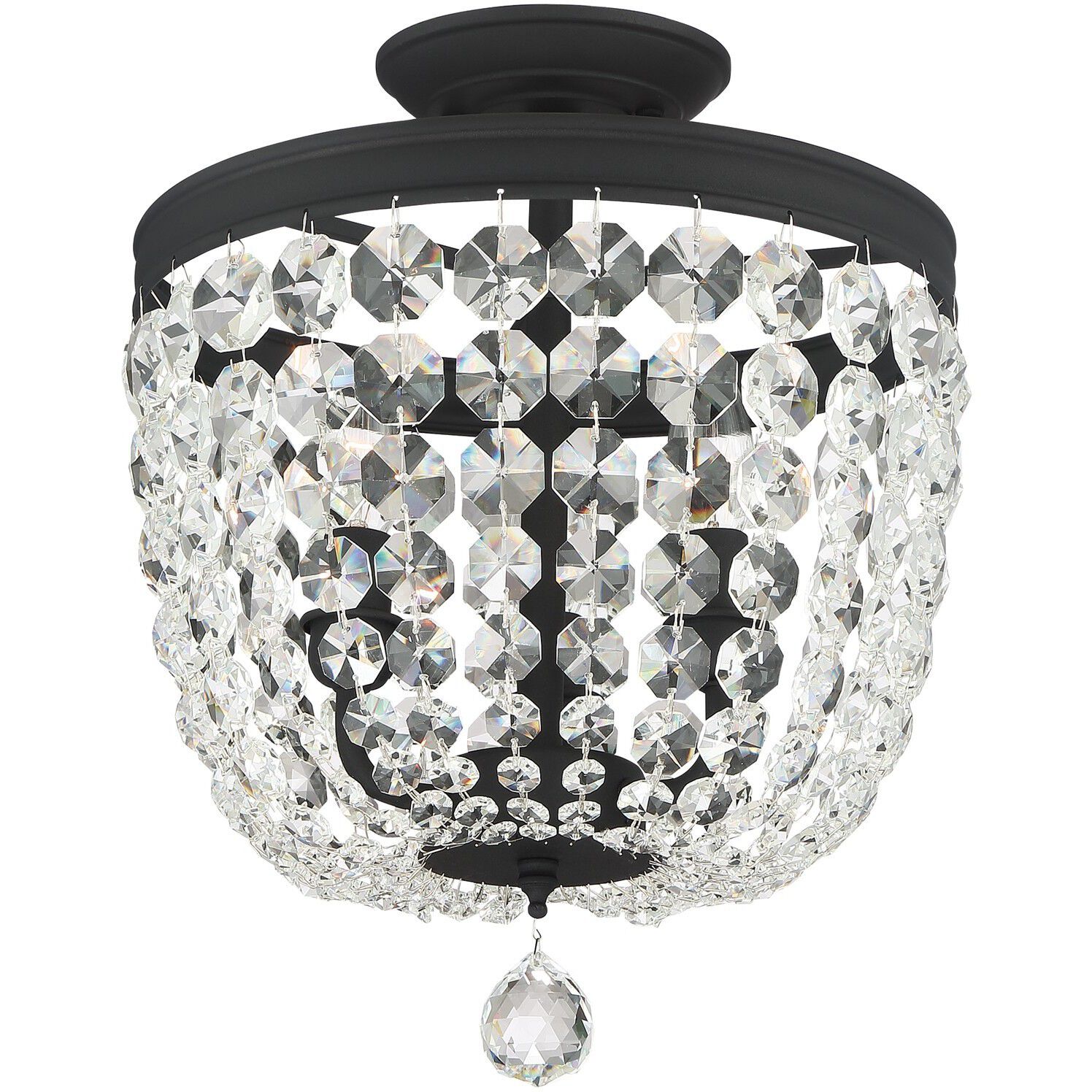 Archer 3 Light 11.5 inch Black Forged Semi Flush Ceiling Light in Clear Hand Cut