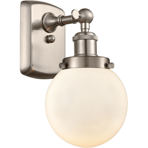 Ballston Beacon LED 6 inch Brushed Satin Nickel Sconce Wall Light in Matte White Glass, Ballston