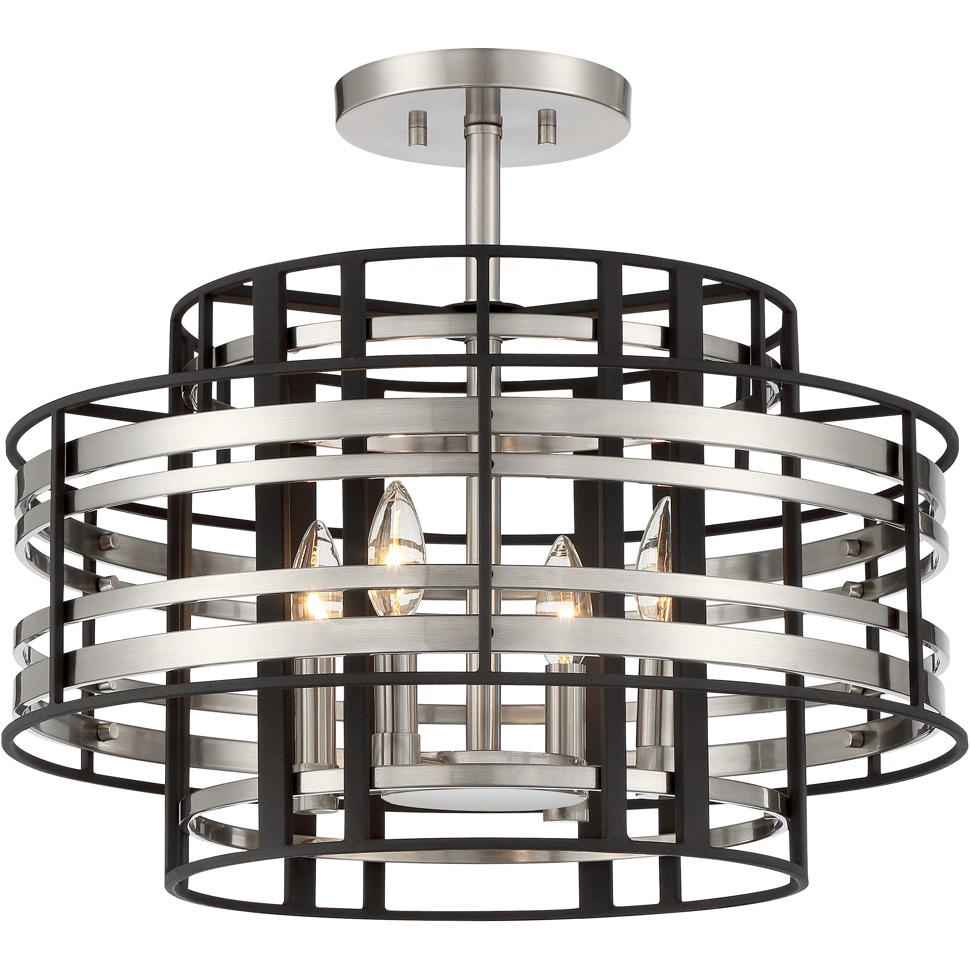 Presten 4 Light 20 inch Brushed Nickel with Sand Coal Semi Flush Ceiling Light