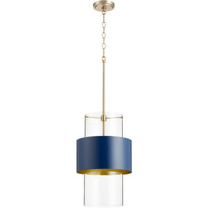 Fort Worth 1 Light 12 inch Blue and Aged Brass Pendant Ceiling Light