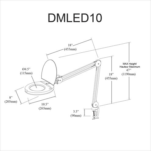 Modern 47 inch 8.00 watt Black Task Table Lamp Portable Light