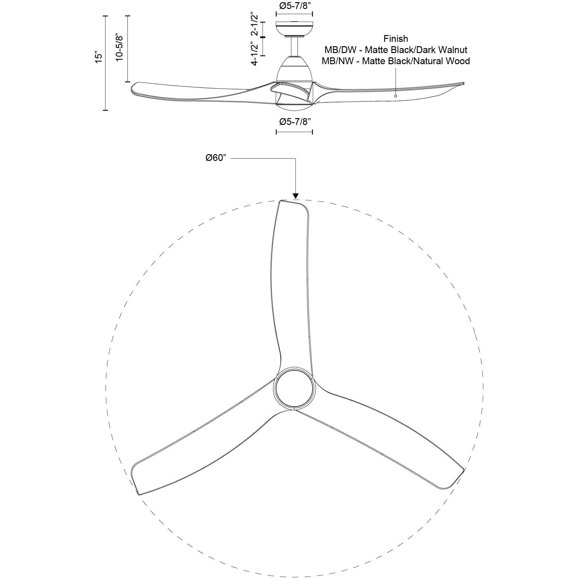 Baylor 60 inch Matte Black/Natural Wood Ceiling Fan in Matte Black and Natural Wood