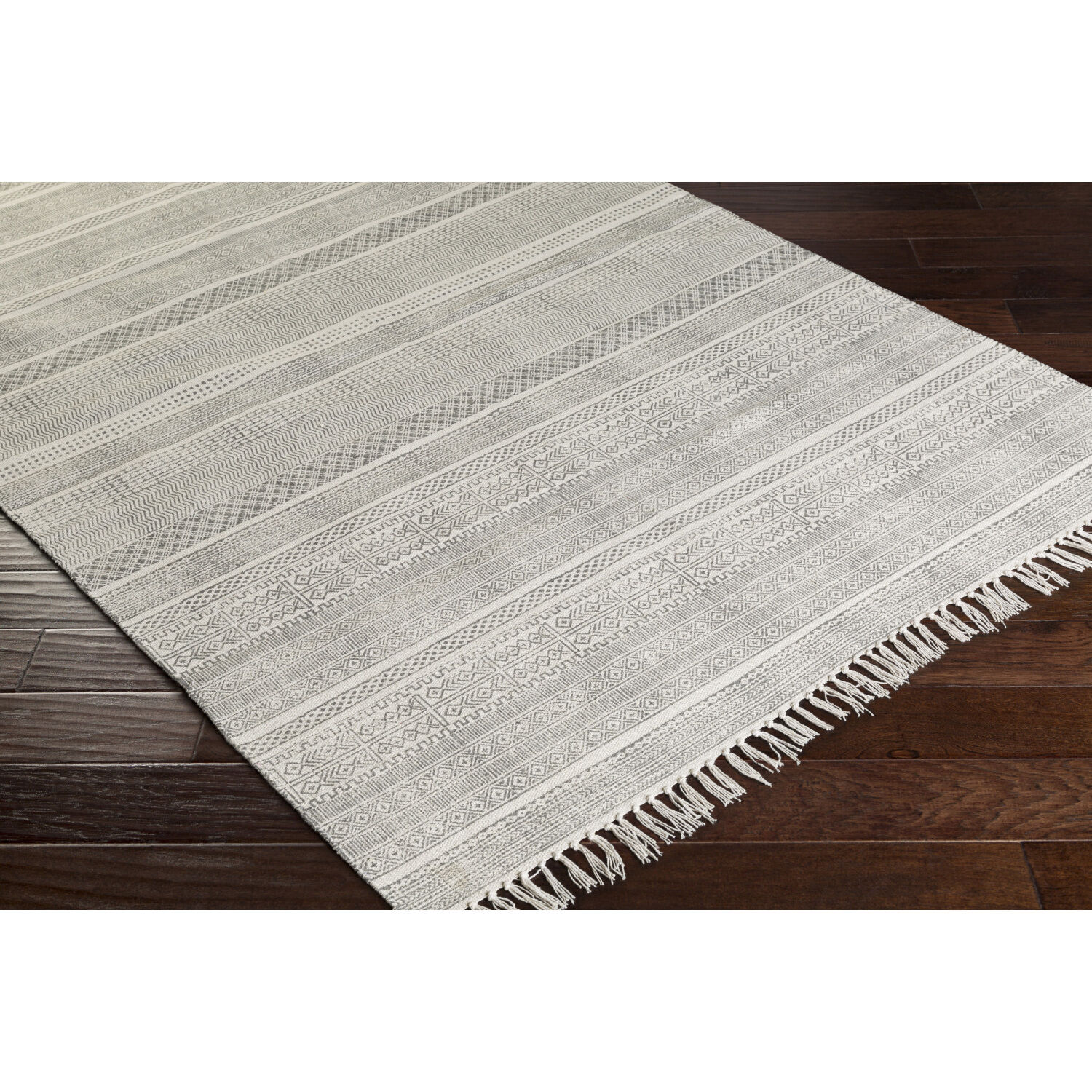 Idina 120 X 96 inch Charcoal/Off-White Handmade Rug, Cotton