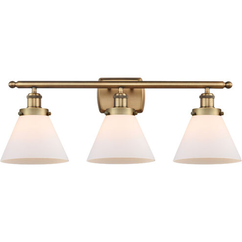 Ballston Large Cone 3 Light 26 inch Brushed Brass Bath Vanity Light Wall Light in Matte White Glass