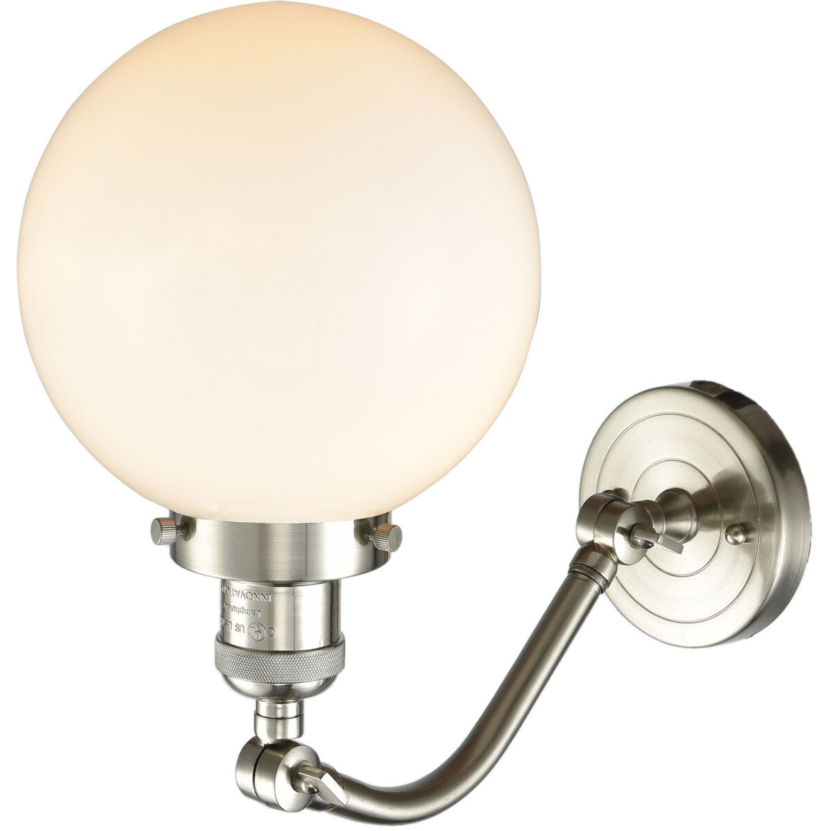 Franklin Restoration Large Beacon LED 8 inch Brushed Satin Nickel Sconce Wall Light in Matte White Glass, Franklin Restoration