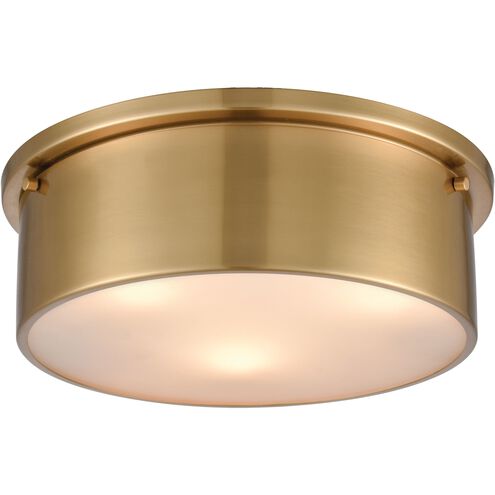 Simpson 3 Light 14 inch Satin Brass Flush Mount Ceiling Light
