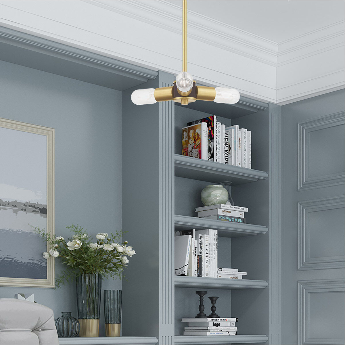 Copenhagen 3 Light 13 inch Satin Brass Mini Chandelier Ceiling Light