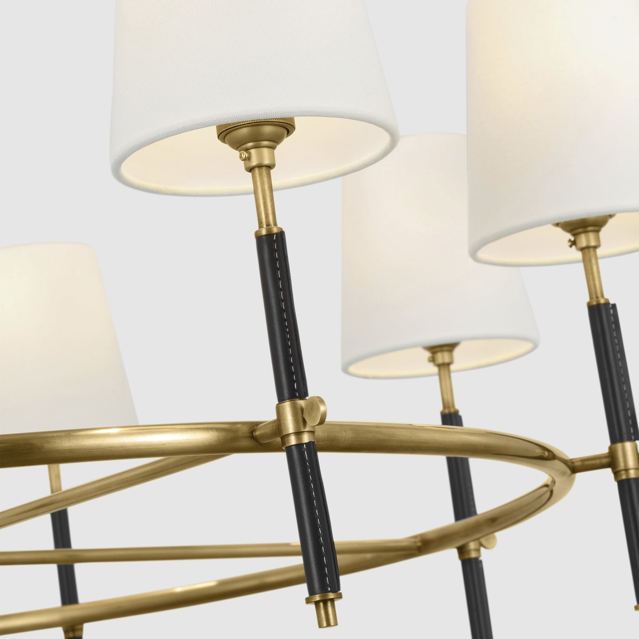 Thomas O'Brien Bryant2 LED 41 inch Hand-Rubbed Antique Brass and Chocolate Leather Wrapped Ring Chandelier Ceiling Light