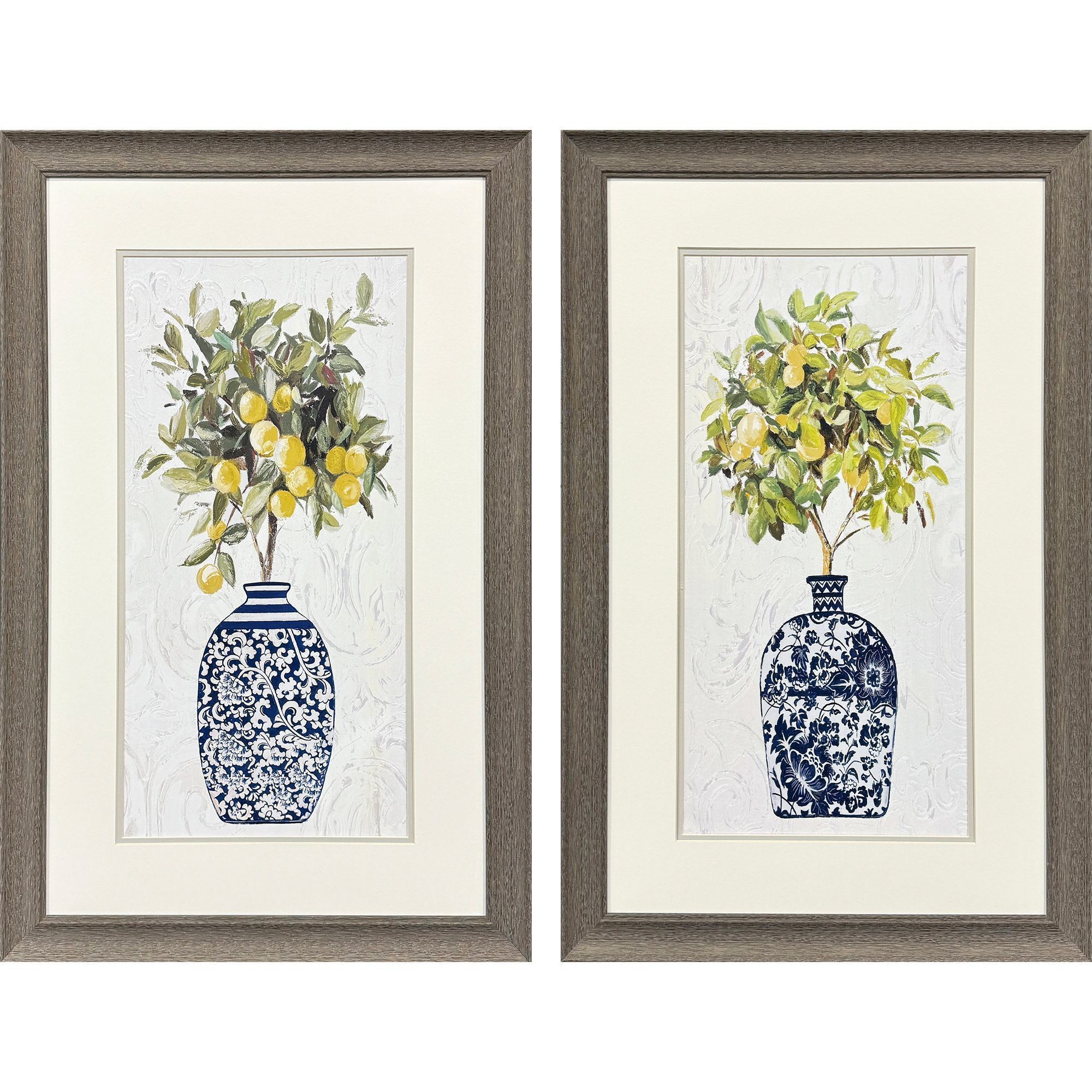 Lemon Tree Pot Blue and Yellow and Green Framed Art, Propac
