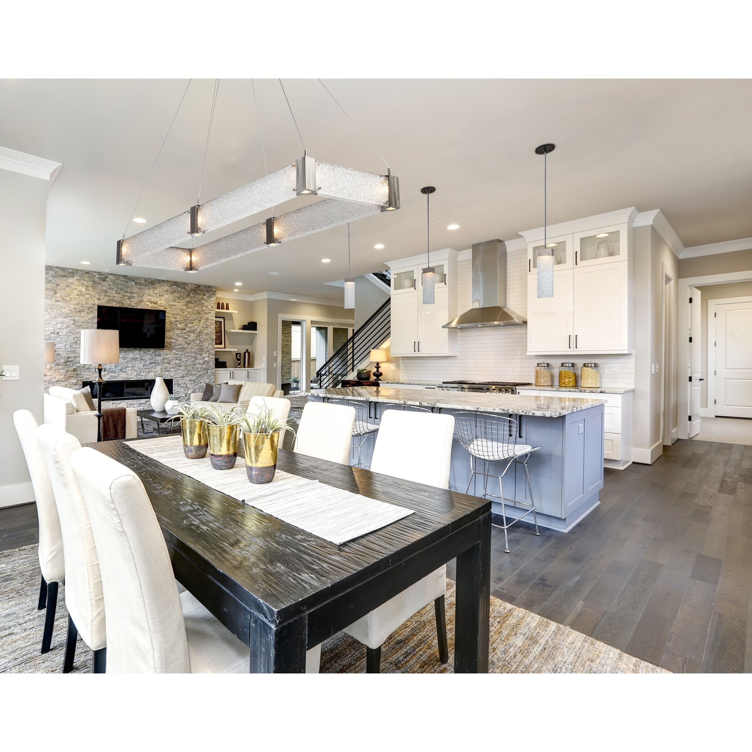 Parallel LED Matte Black Linear Pendant Ceiling Light in 3000K LED, Smoke Granite, Rectangular