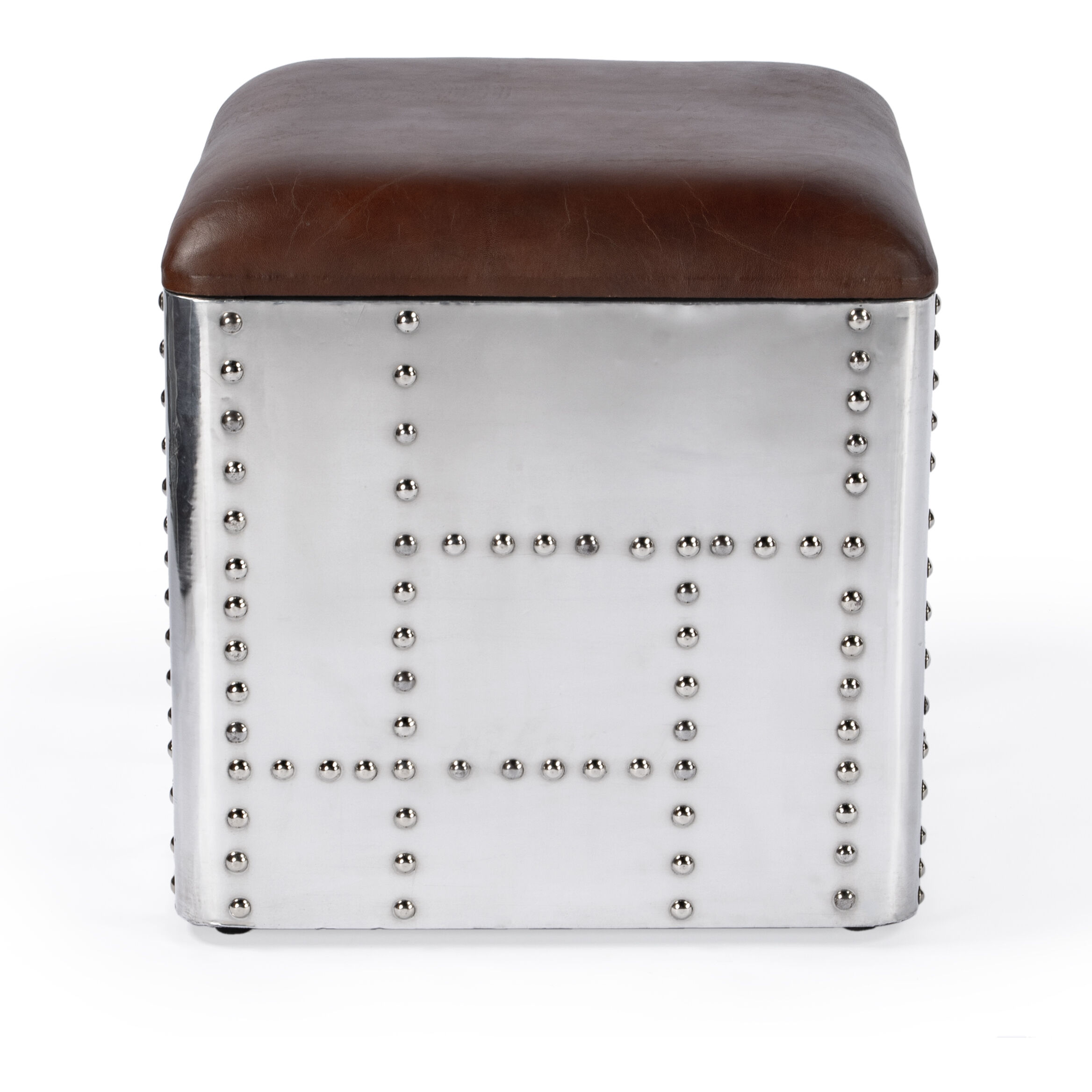 Midway Aviator Leather Accent Stool in Medium Brown