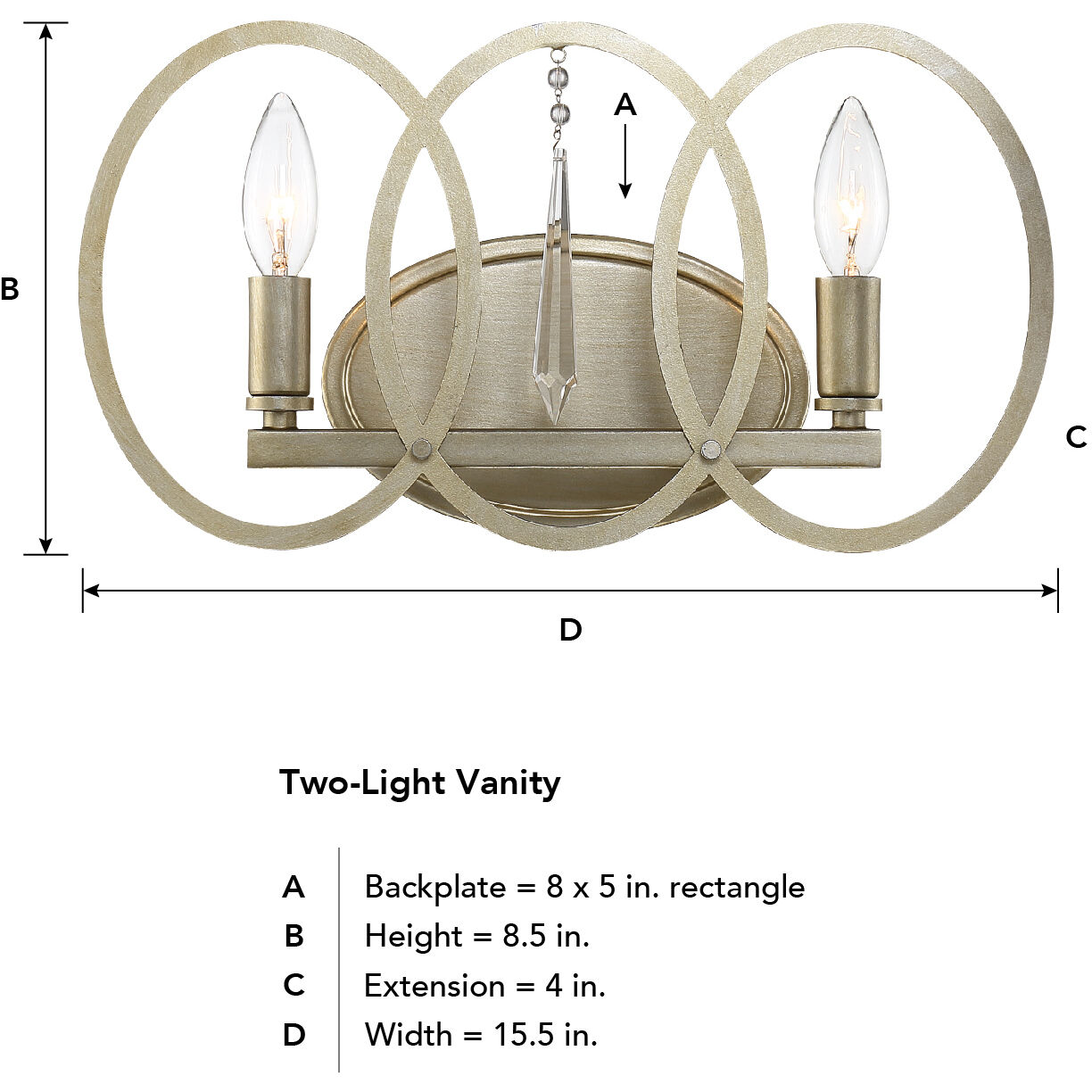 Hutton 2 Light 15.5 inch Sterling Gold Bath Bar Wall Light