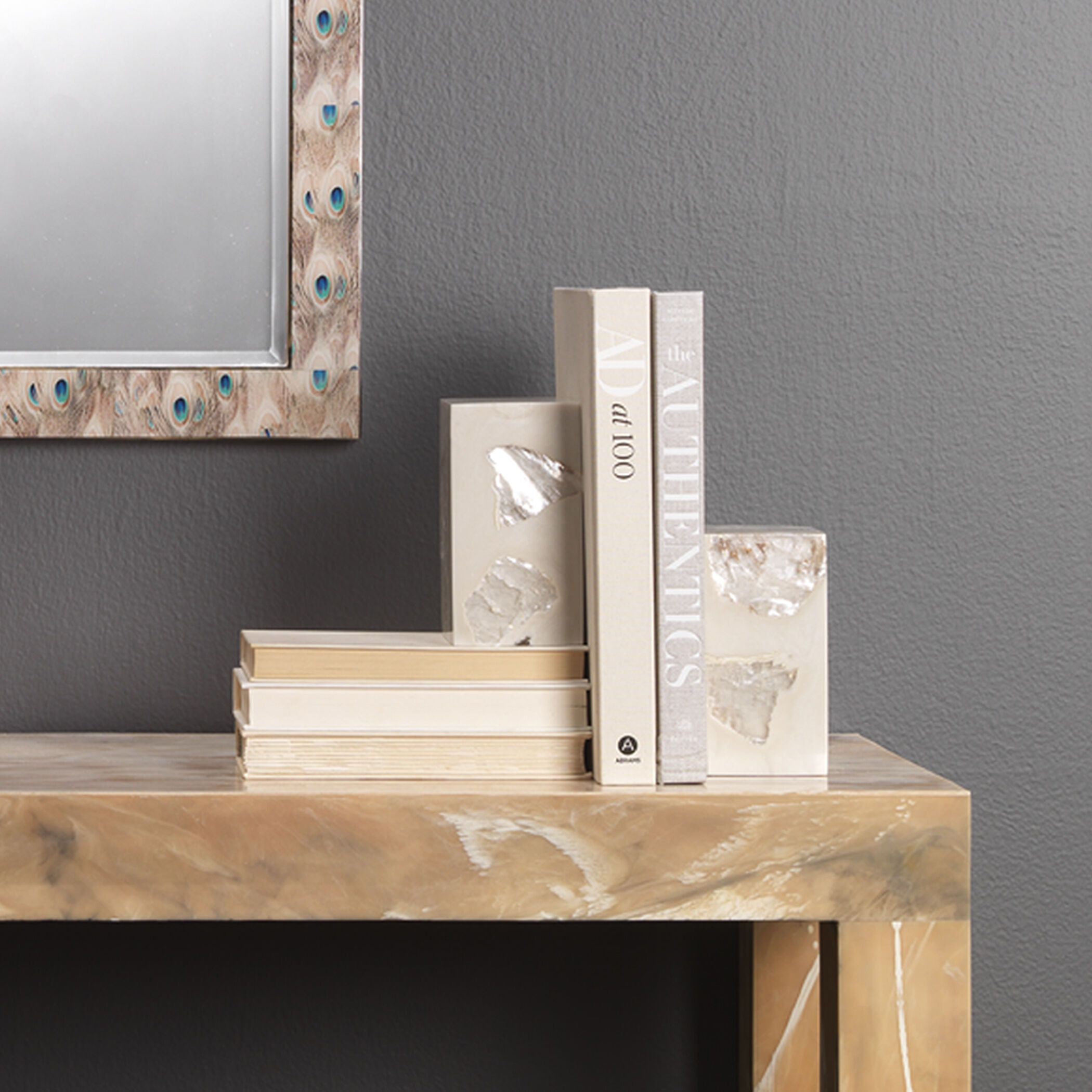 Slab 4.5 X 3.5 inch Clear Mica & Pearl Resin Bookends in Clear Mica and Pearl Resin, Set of 2