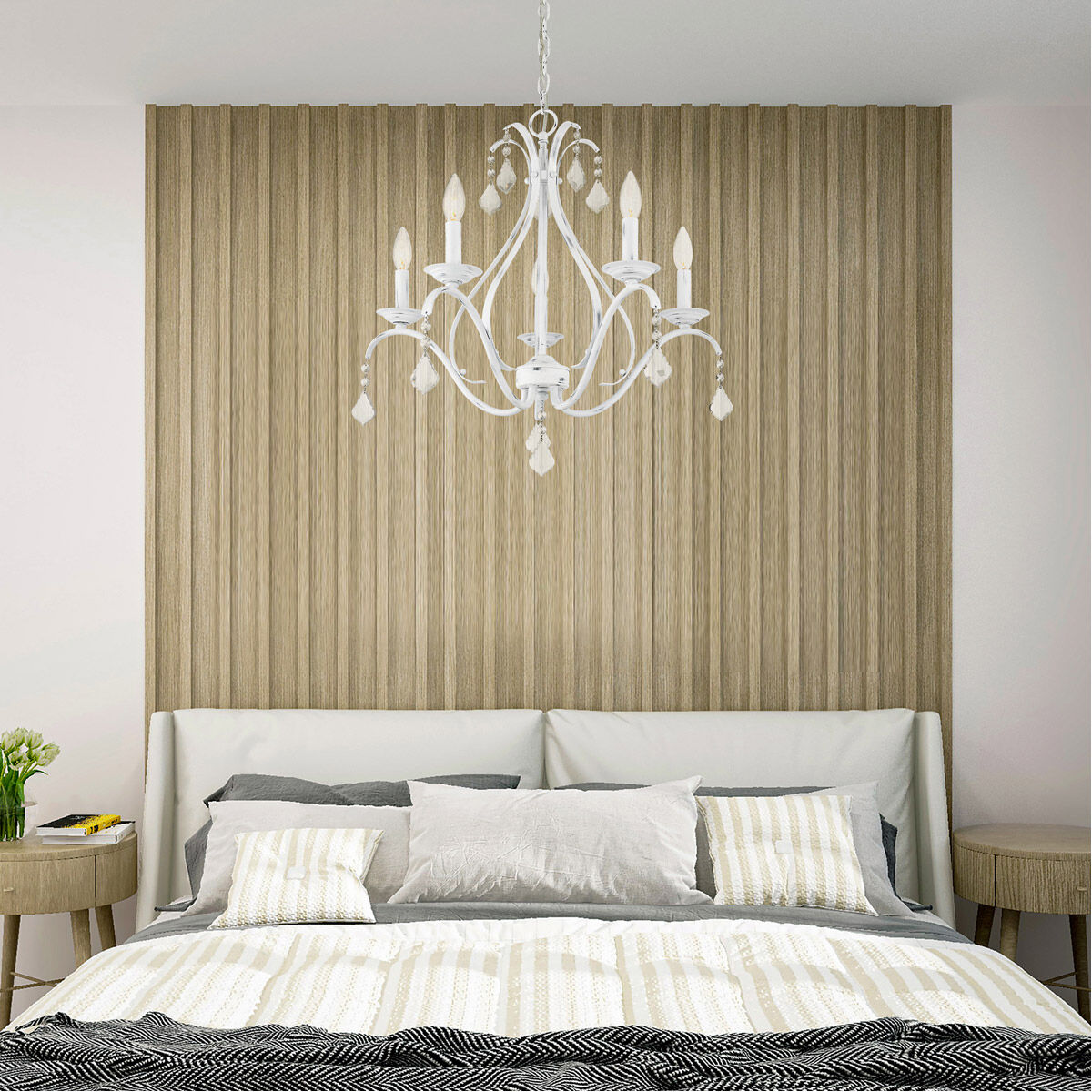 Caterina 5 Light 24 inch Antique White with Clear Crystals Chandelier Ceiling Light