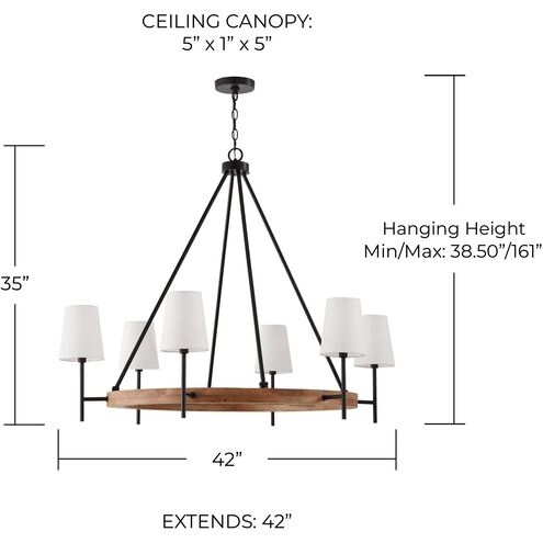 Jonah 6 Light 42 inch Light Wood and Matte Black Chandelier Ceiling Light