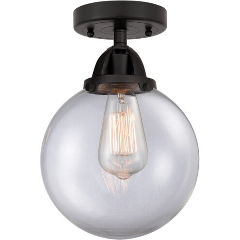 Nouveau 2 Beacon 1 Light 8 inch Matte Black Semi-Flush Mount Ceiling Light in Clear Glass
