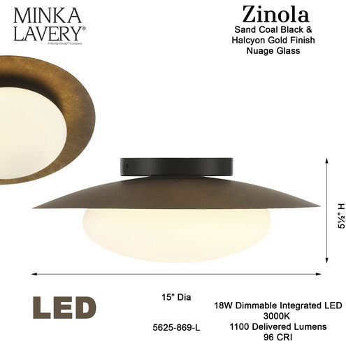 Zinola LED 15 inch Sand Coal and Halcyon Gold Flush Mount Ceiling Light
