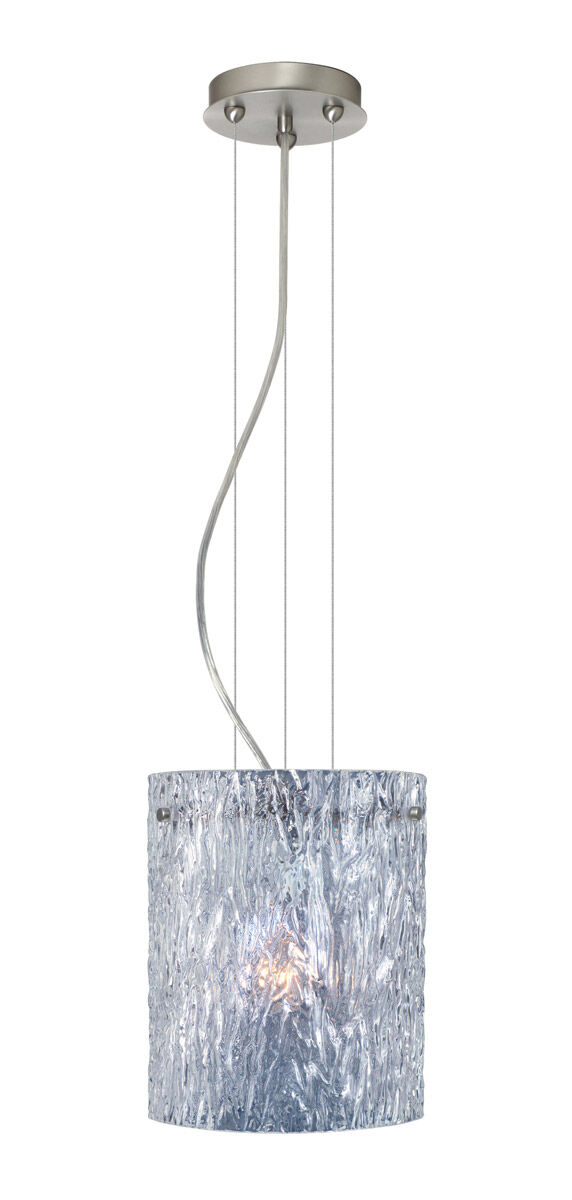 Tamburo 1 Light Satin Nickel Pendant Ceiling Light in Clear Stone Glass, Incandescent