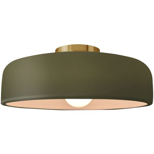 Radiance LED 13 inch Matte Green and Brushed Brass Semi Flush Ceiling Light