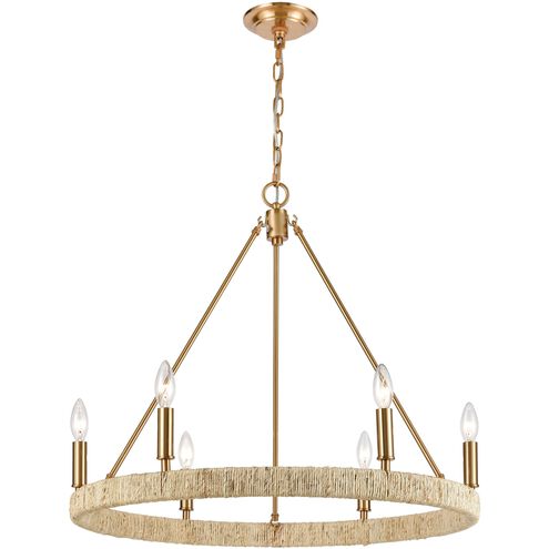Abaca 6 Light 27 inch Satin Brass with Natural Abaca Chandelier Ceiling Light