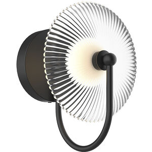 Alora Mood Hera LED 9 inch Matte Black and Clear Ribbed Glass Bath Vanity Wall Light