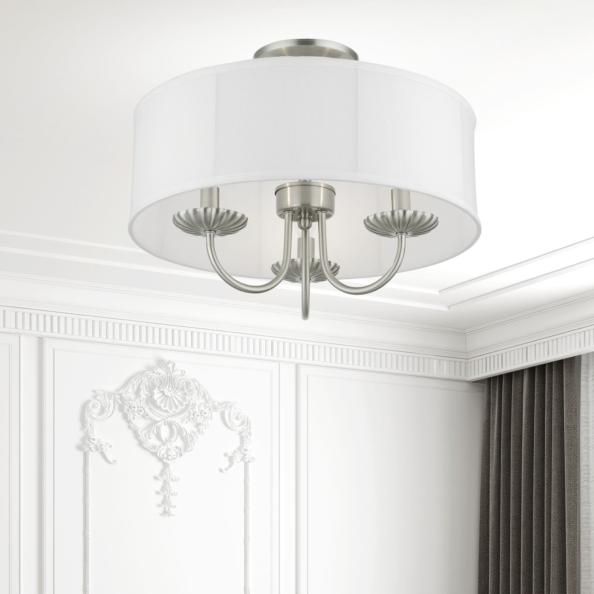 Brookdale 3 Light 16 inch Brushed Nickel Semi-Flush Mount Ceiling Light