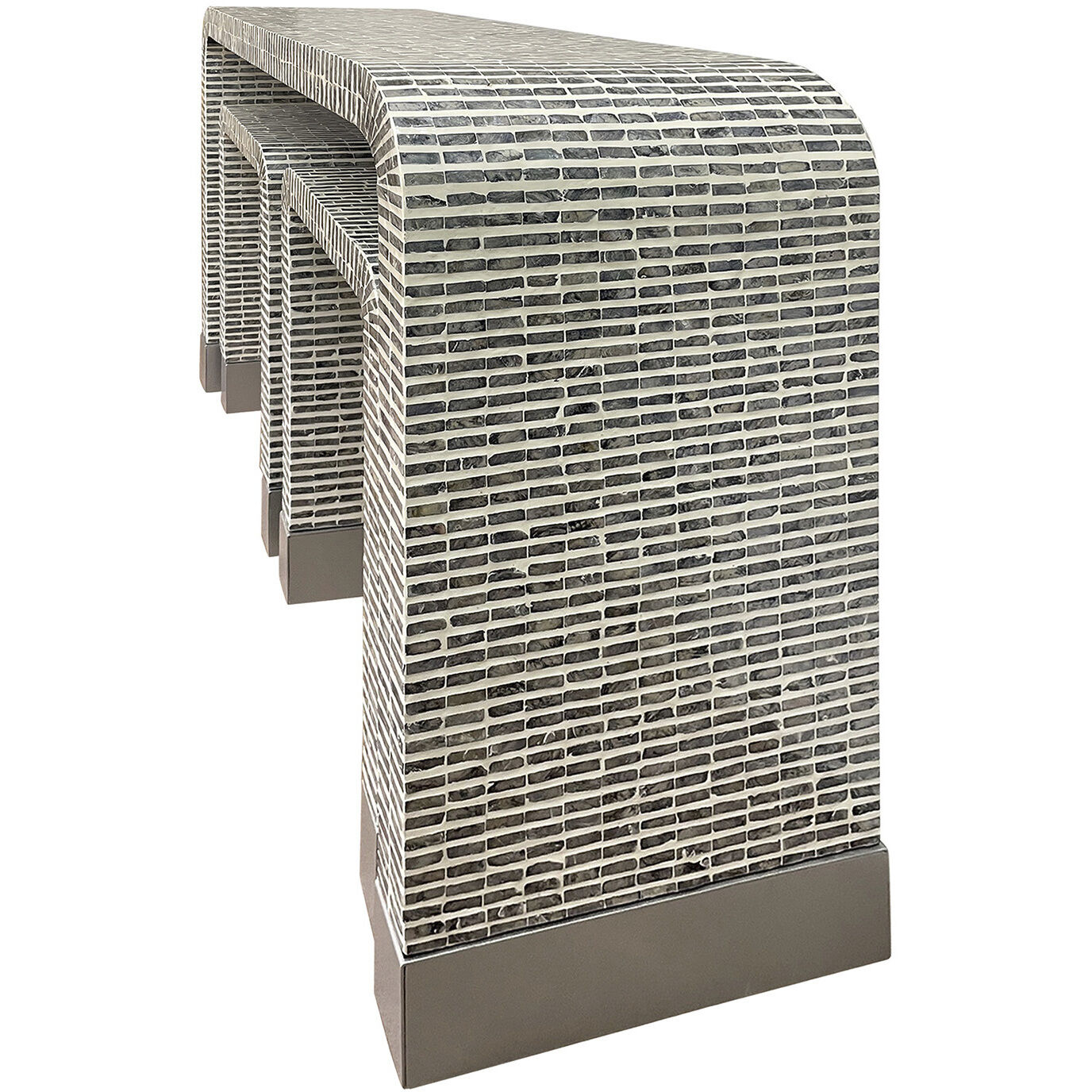 Waterfall Tables Blue and Grey and White and Ivory Nested Table Set in Blue and Grey with White and Ivory