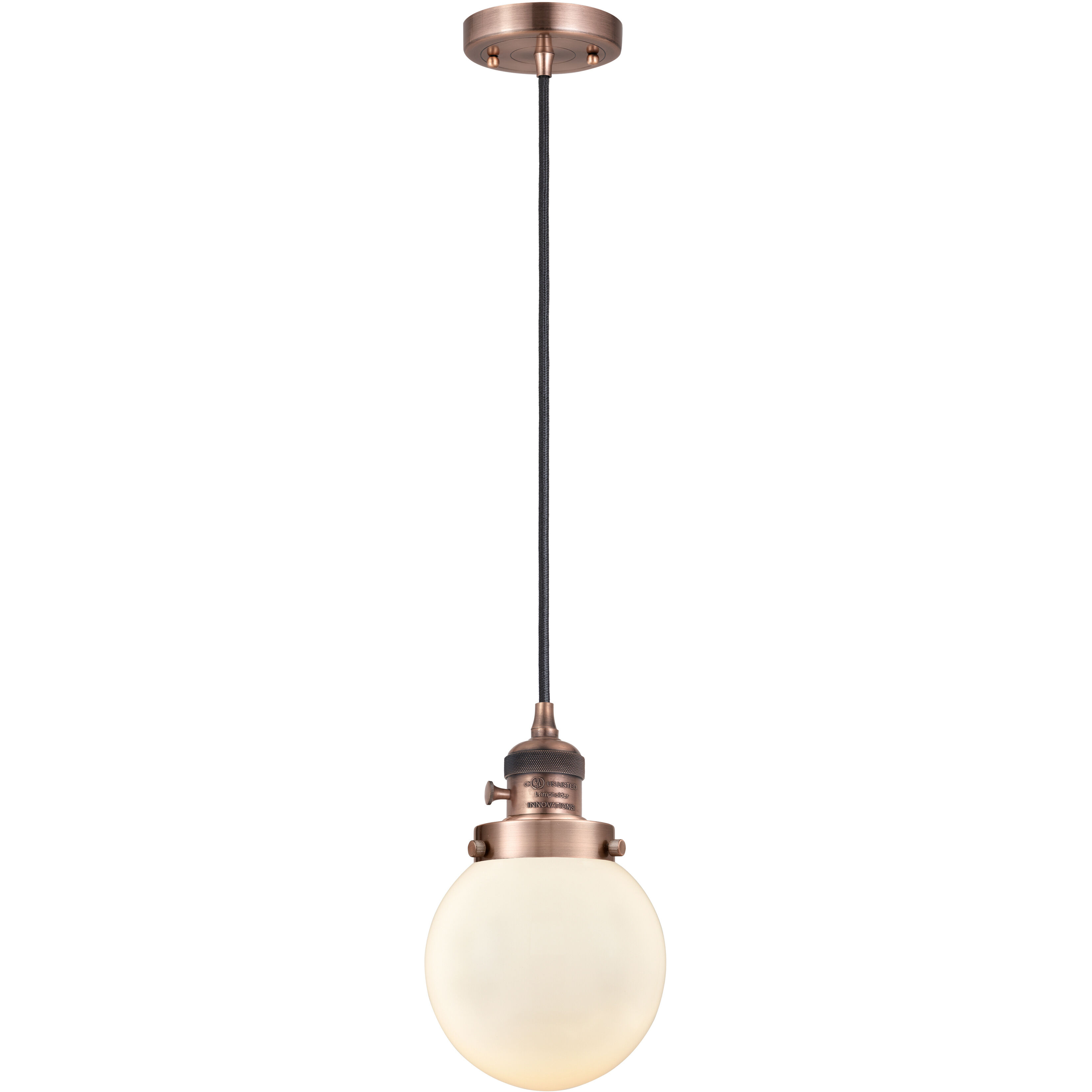 Franklin Restoration Beacon LED 6 inch Antique Copper Mini Pendant Ceiling Light in Matte White