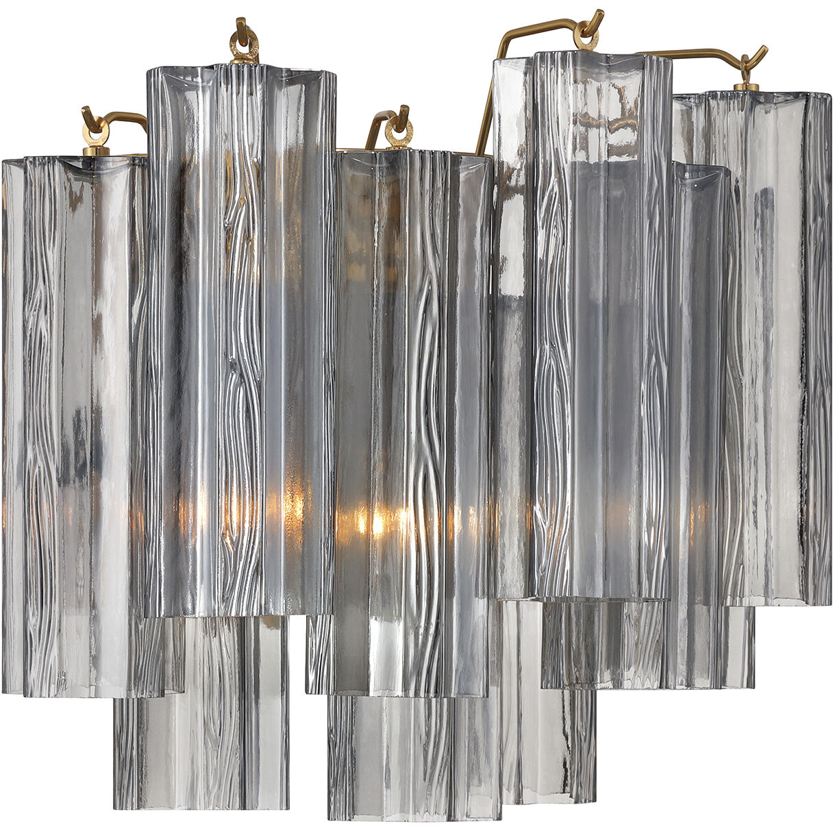 Addis Bath Wall Light in Aged Brass, Tronchi Glass Smoke
