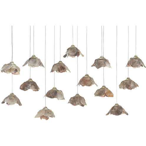 Catrice 15 Light 48 inch Silver/Contemporary Silver Leaf/Natural Shell Multi-Drop Pendant Ceiling Light