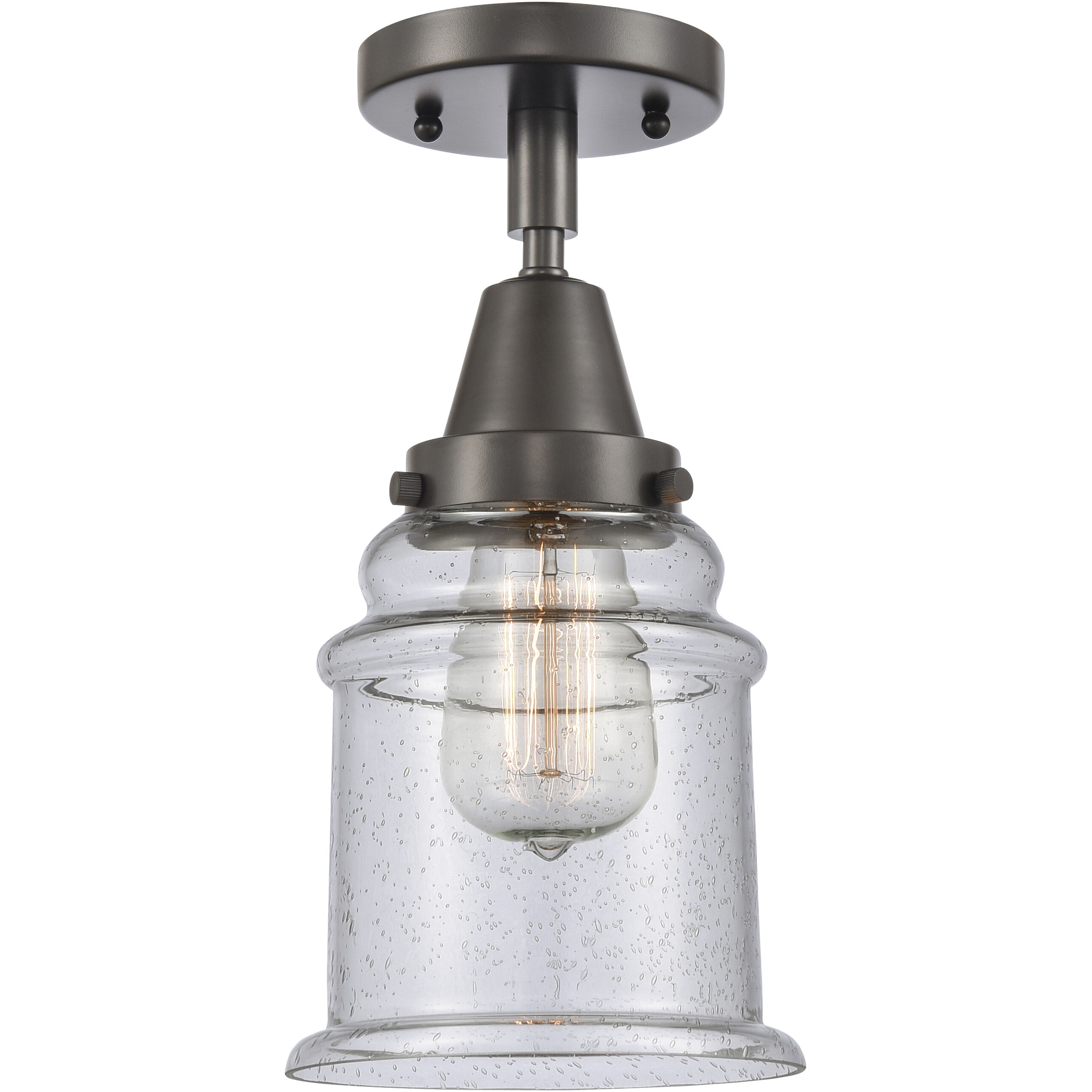 Franklin Restoration Canton 1 Light 6 inch Oil Rubbed Bronze Flush Mount Ceiling Light in Seedy Glass