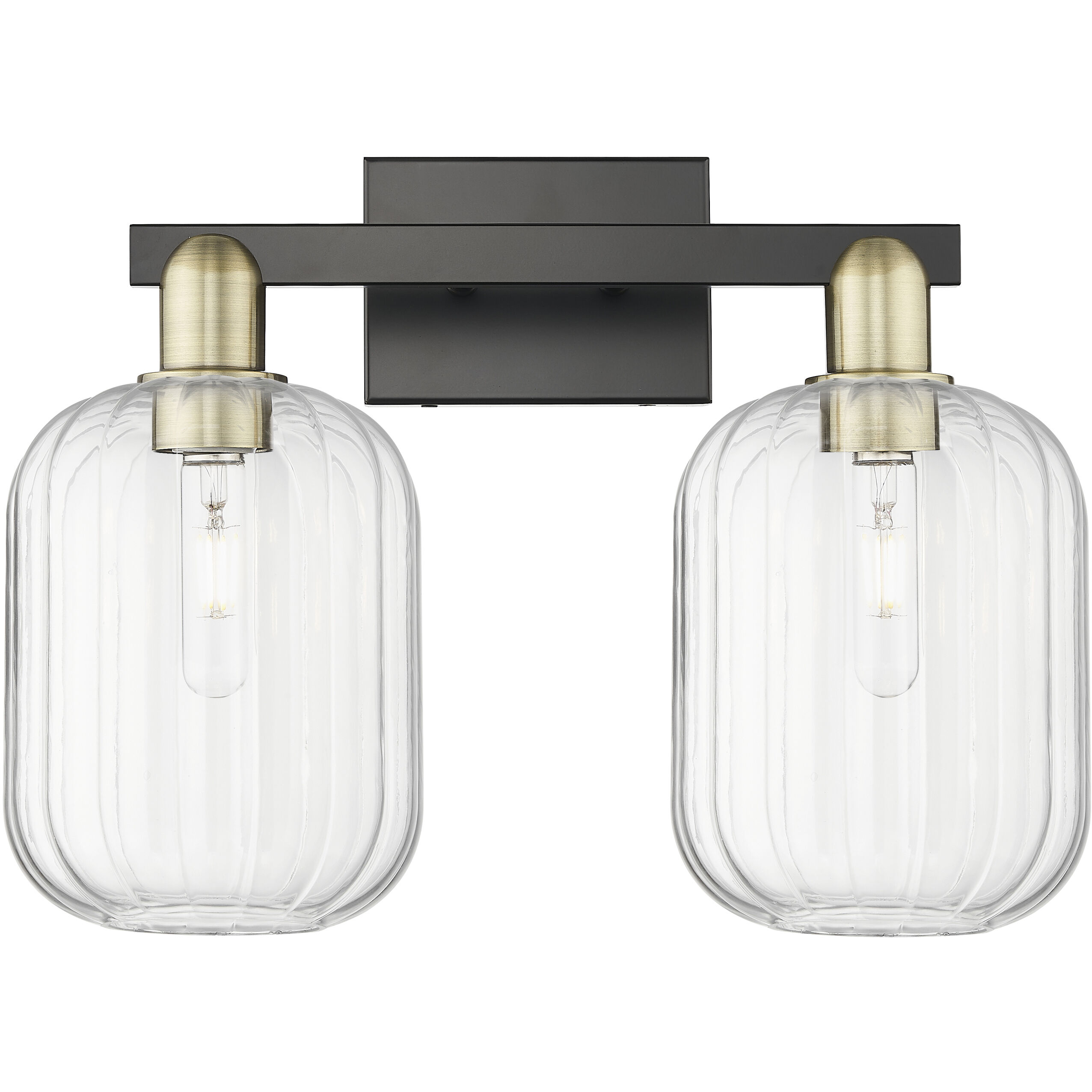 Preston 2 Light 16 inch Black Antique Brass Bath Vanity Light Wall Light in Clear Glass